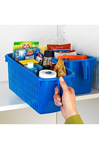 Papagena Coș de depozitare din plastic albastru cu mâner, 32,5 x 13,5 x 13,7 cm