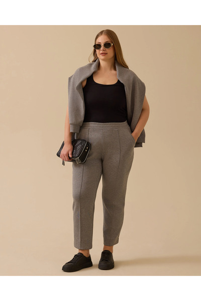 Gala-Xi Plus Size Stripe Detailed Ankle Length Trousers
