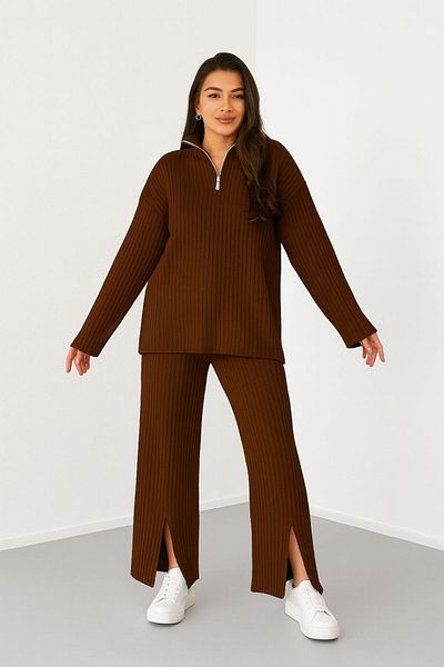 The Velavois Women's Zipper Detailed Knitwear Bottom Top Set