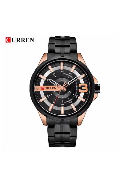 Curren Fashion Men’s Watch Analog Quartz Movement, Black And Rose Gold Finish 8333