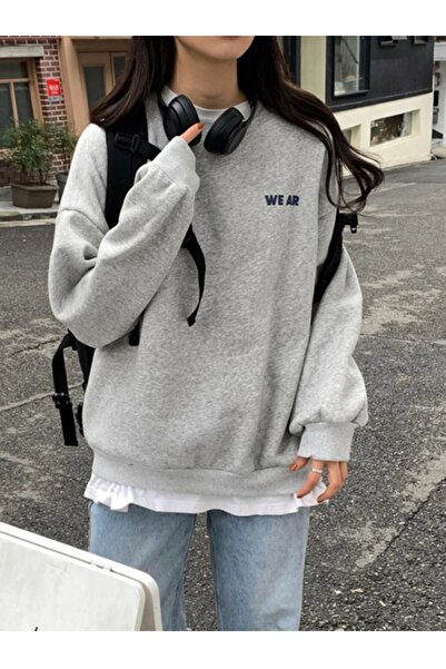 Harajuku Style Γυναικείο γκρι μπλουζάκι We Ar με στάμπα Oversize Crew Neck
