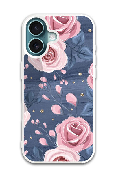 Theodor غطاء حماية لهاتف أبل آيفون 16 بلس بنقشة الورود والأوراق (مصد أبيض)