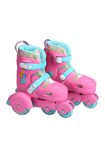 OEM Patine cu role pentru copii cu lumini LED și set complet de protecție, roz, mărimi reglabile 26-29