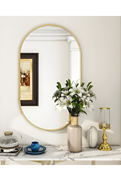 meDDex Metal Çerçeveli 60x90 Gold Dekoratif Ayna Çift Kubbe