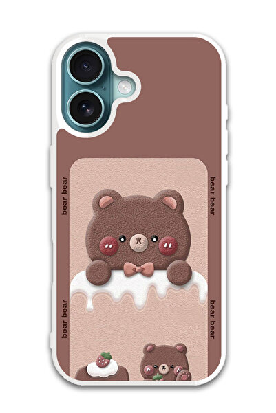 Theodor غطاء حماية لجهاز أبل آيفون 16 - دب الفراولة (مصد أبيض)