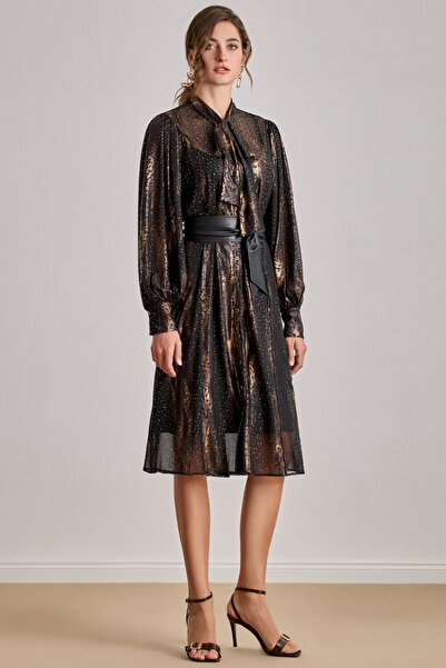 Guitar Dökümlü Siyah Şifon Elbise