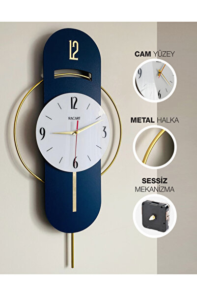 Racart Cam Yüzeyli Metal halkalı Dekoratif Duvar Saati