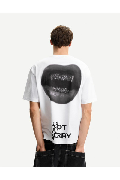 ACTIVE MODA -Not Sorry Printed Cotton Oversize Men's T-Shirt Large Bedn