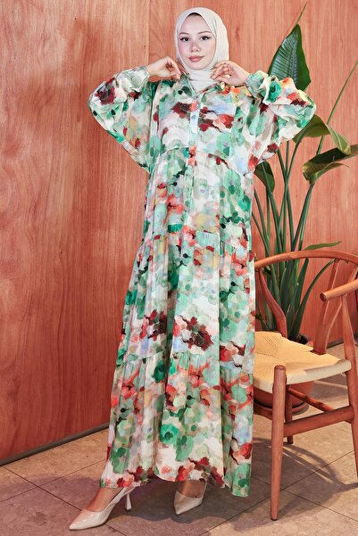 hafsamina Μοτίβο μαρμάρου Modal Φόρεμα Πράσινο HM2796