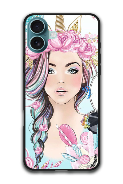 Theodor جراب واقٍ مضاد للخدش والصدمات لهاتف iPhone 16 (6.1) بوصة، فتاة يونيكورن
