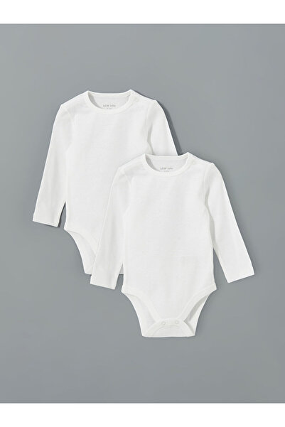 LC Waikiki Ecru Crew Neck Baby Boy Snap Fastener Bodysuit, Pack of 2