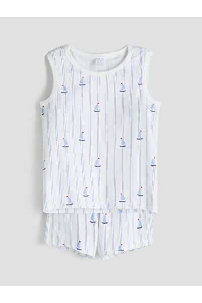 LC Waikiki Ecru Crew Neck Baby Boy Undershirt and Shorts 2-Piece Set