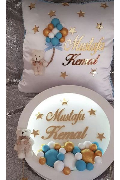 Çemrek Süs Parti Blue Round Ball Door Ornament and Jewelry Pillow Baby Boy Door Ornament