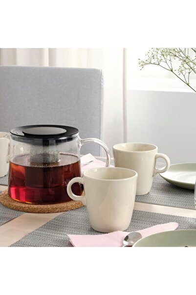 IKEA QUİCK 2 Adet Kulplu Kupa Yükseklik 10 Cm 2'li Set Çay Fincanı Bej Renk Bardak Hacim 370 ml Stoneware