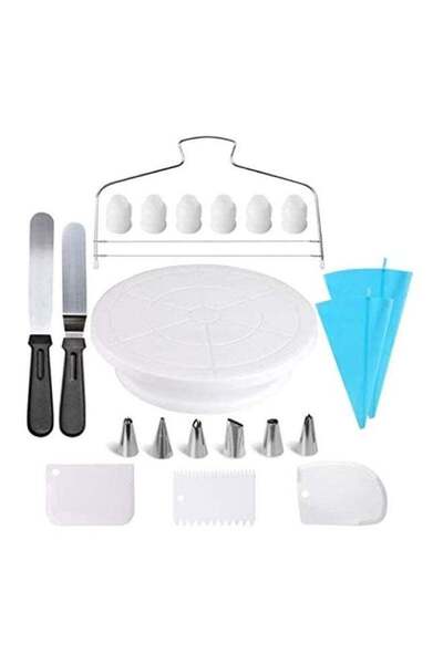 Generic 21-Piece Cake Decorating Kit With Cake Rotating Turntable White 28cm