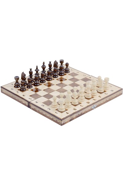 E EFRALL Handmade Wooden Chess and Backgammon Set, Alphanumeric Numbered, 38x38 cm, Brown and White