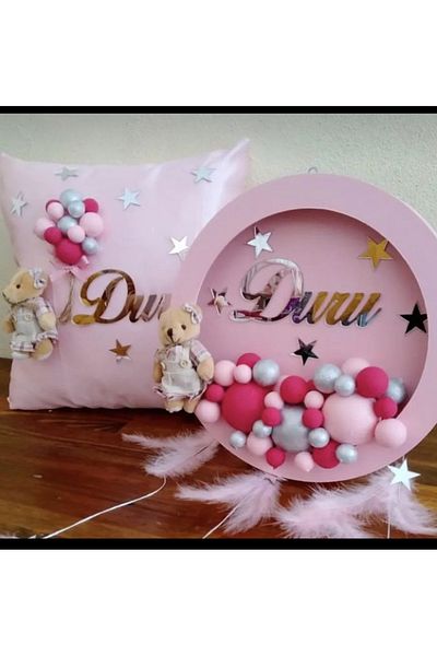 Çemrek Süs Parti Pink Round Ball Door Ornament and Jewelry Pillow Baby Girl Door Ornament