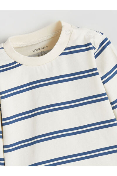 LC Waikiki Ekru Bisiklet Yaka Çizgili Erkek Bebek Sweatshirt Ve Pantolon 2'li