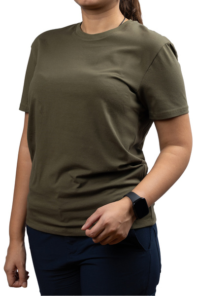 Huğlu Fit Cut Khaki Color Crew Neck Unisex T-Shirt