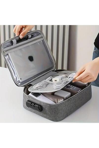 zyc Luxury Password Multi-Compartment Tablet, Electronic Device and Cable Organizer Portable Travel Bag