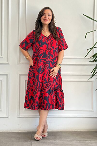 yb yağmur butik Rochie din viscoză țesută importată, cu decolteu în V, volane...