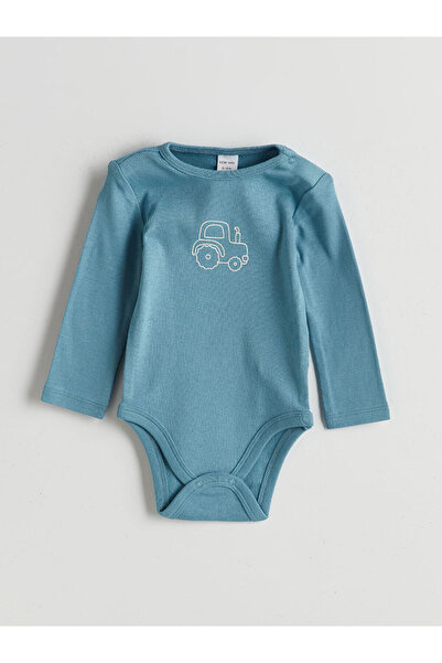 LC Waikiki Beige Crew Neck Printed Baby Boy Snap Fastener Bodysuit, Pack of 3