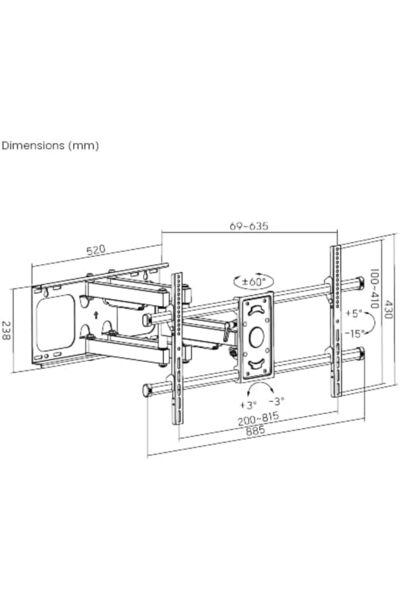 HAMOOD TV SA Hamood Heavy-Duty Full Motion Wall-Mount TV Bracket for LED and LCD TVs, 43-90 inches, up to 75kg/16