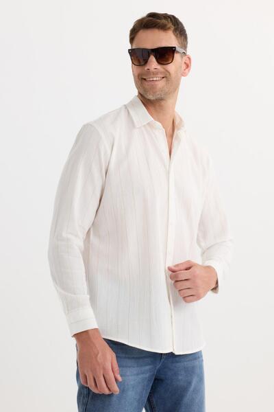 Tudors Men's Regular Fit Classic Cut Sports Collar Striped Cotton Shirt