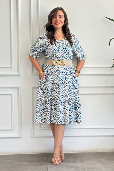 yb yağmur butik فستان فيكسون منسوج مستورد بياقة على شكل حرف V مع جيوب جانبية ...