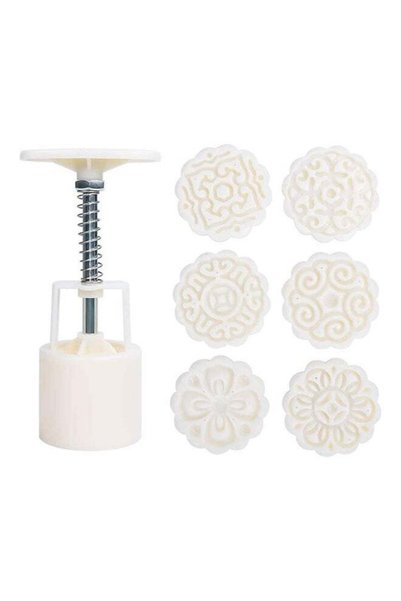 Generic 6-Piece 3D Mould Cookie Stamps And Hand Pressure Machine Off White