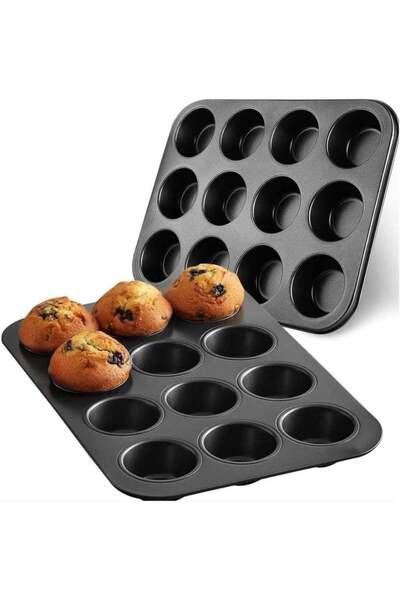 Generic 2-Pack 12 Cup Cupcake Baking tray Non-Stick Carbon Steel Muffin Tray ...