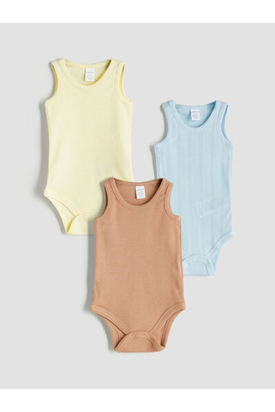 LC Waikiki Blue Basic Baby Boy Snap Fastener Bodysuit 3-Pack