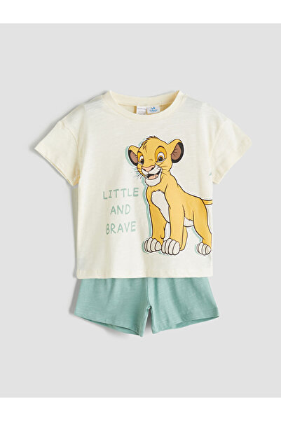LC Waikiki Lcw Baby Ecru Lion King Printed Baby Boy Shorts Set