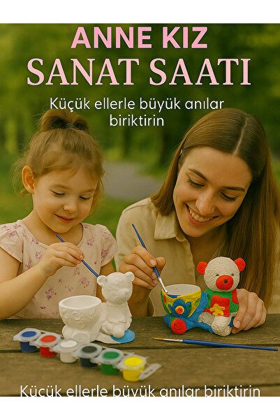 Genel Markalar Anne Kız Sanat Saati |Boyama Seti | 2 Adet Figür + 6 Renk Akrilik Boya + 2 Fırça
