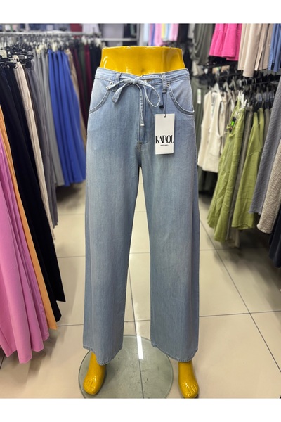 KAROL Mavi beli lastikli Bol Paça İnce Jeans