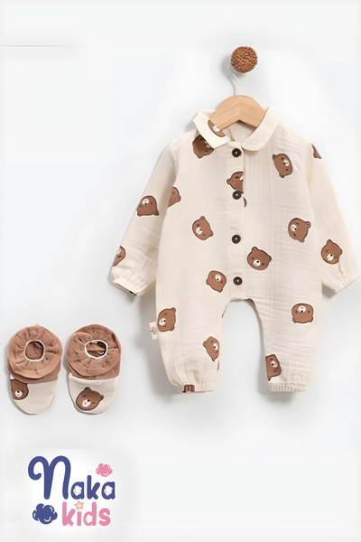 Naka Concept 100% Cotton Unisex Baby 10-Piece Hospital Discharge Set – Bear Pattern, Muslin Fabric