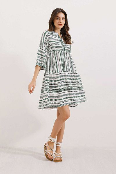 Hiccup Geometric Pattern Mini Dress with Shirt Collar