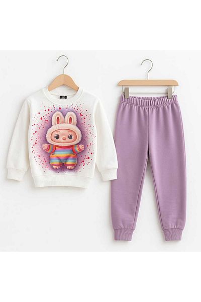 Midani Store Labubu Girl's Tracksuit Set 2 Pieces |   Sweatshirt Sweatpants Sports Comfortable Casual Suit Fall 3- 9 Yas
