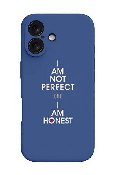 Theodor جراب سيليكون سائل واقي مقاوم للصدمات لجهاز iPhone 16 Plus باللون الأزرق - أنا لست مثاليًا ولكني صادق