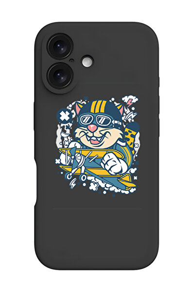 Theodor iPhone 16 Plus Black Protective Liquid Silicone Shockproof Case - cat...