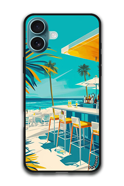 Theodor حافظة حماية لجهاز i16 (6.1) بوصة، لوحة جدارية لبار على الشاطئ