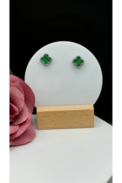 SK aksesuar Green Clover Model Steel Earrings