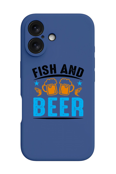 Theodor غطاء حماية سيليكون سائل مقاوم للصدمات لجهاز iPhone 16 Plus أزرق - أسود فيش آند بير