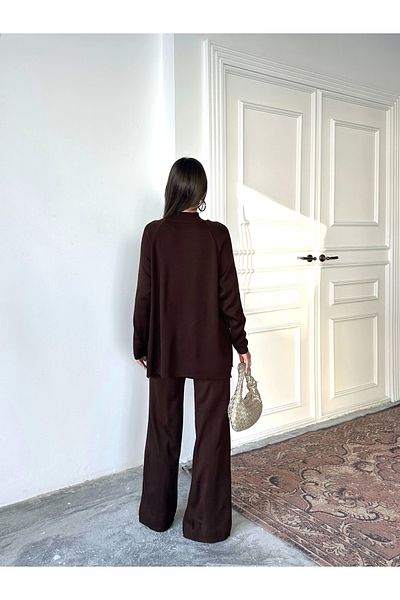 Lusin Your Name Half Turtleneck Sweater Pants Bottom Top Knitwear Set - Brown (New Color)