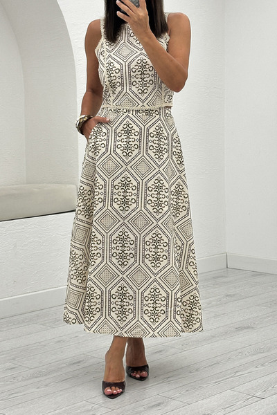 Suziş Embroidery Pattern Printed Crop Bluz and Skirt Set Cr5004