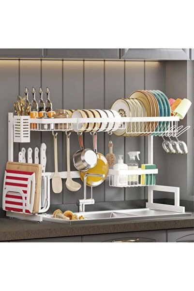 ElastiX Adjustable Dish Drying Rack Organizer, Premium White
