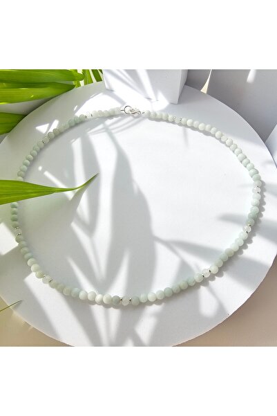 Abundo Colier Basics din pietre de acvamarin si cristale lila cu accesorii din argint 925, 41 cm