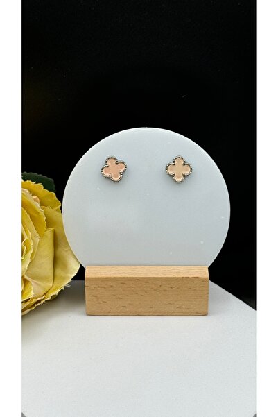 SK aksesuar Powder Pink Clover Model Steel Earrings