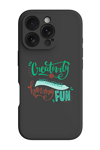 Theodor غطاء حماية سيليكون سائل أسود لهاتف i16 Pro - الإبداع هو الذكاء والاست...