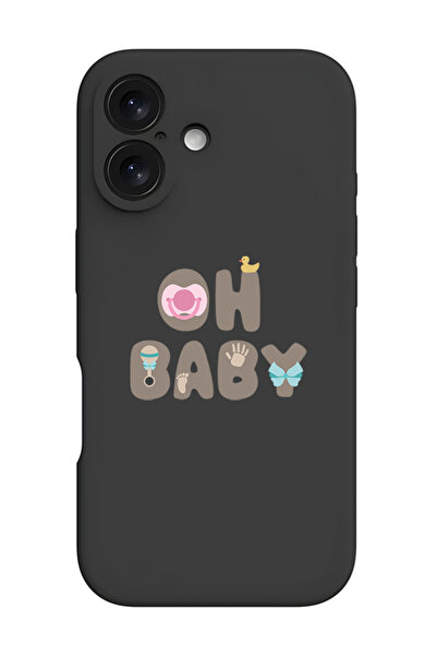 Theodor جراب حماية من السيليكون السائل المقاوم للصدمات لهاتف iPhone 16 باللون الأسود - يا حبيبتي